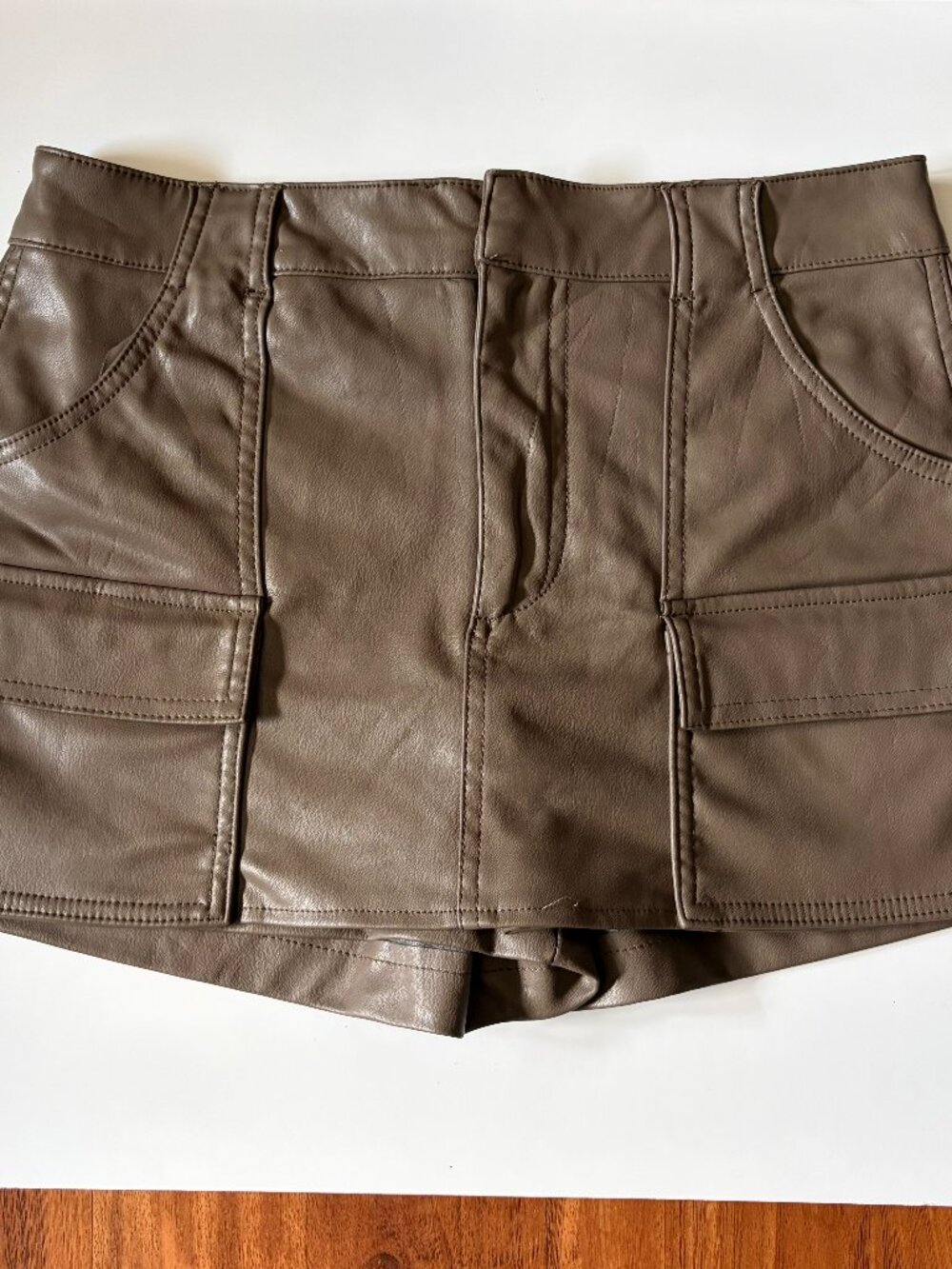 Zara brown faux leather utility cargo skort shorts skirt, size M